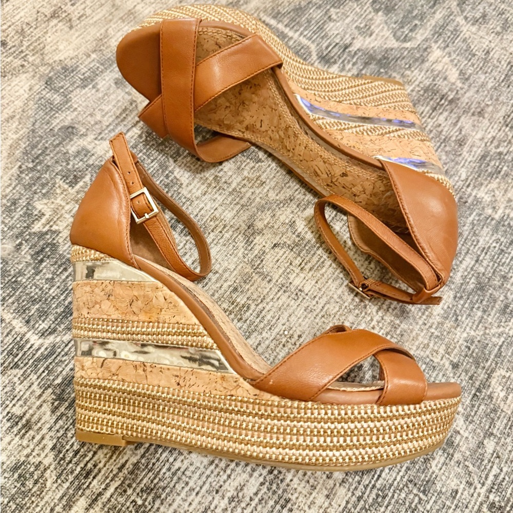 Gianni Bini Brown Wedge Sandals with Ankle Straps